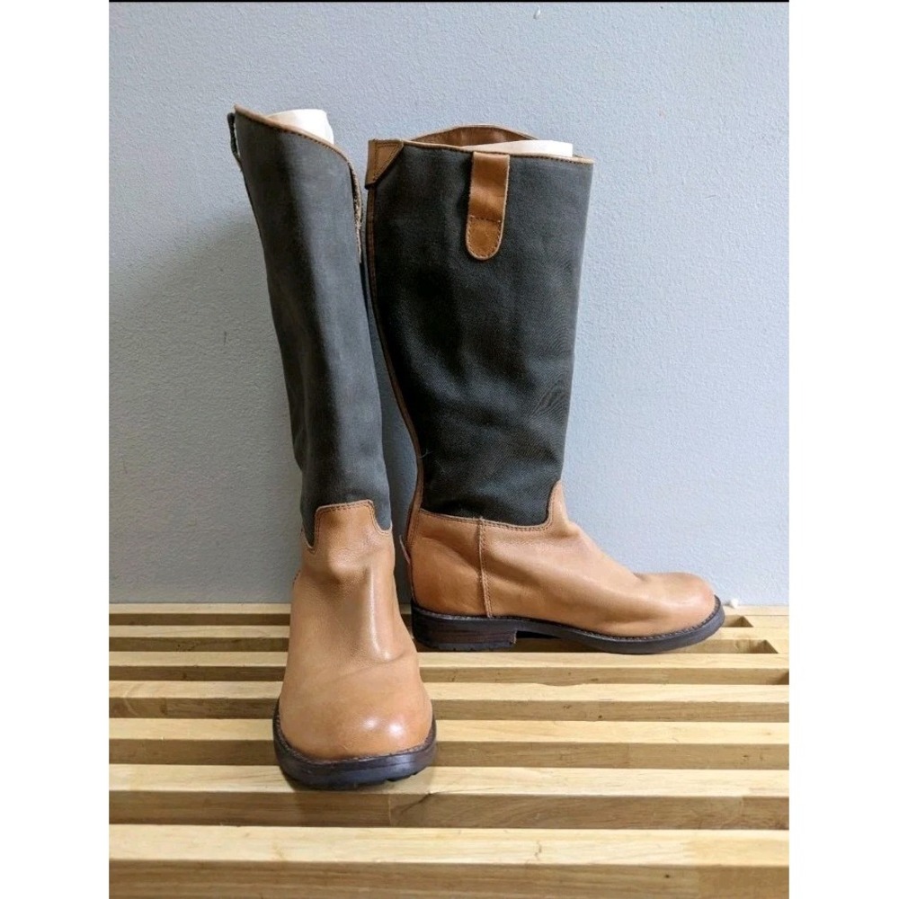 Ralph Lauren Leather Canvas Boots Size 13.5 Girls Tall Riding Equestrian